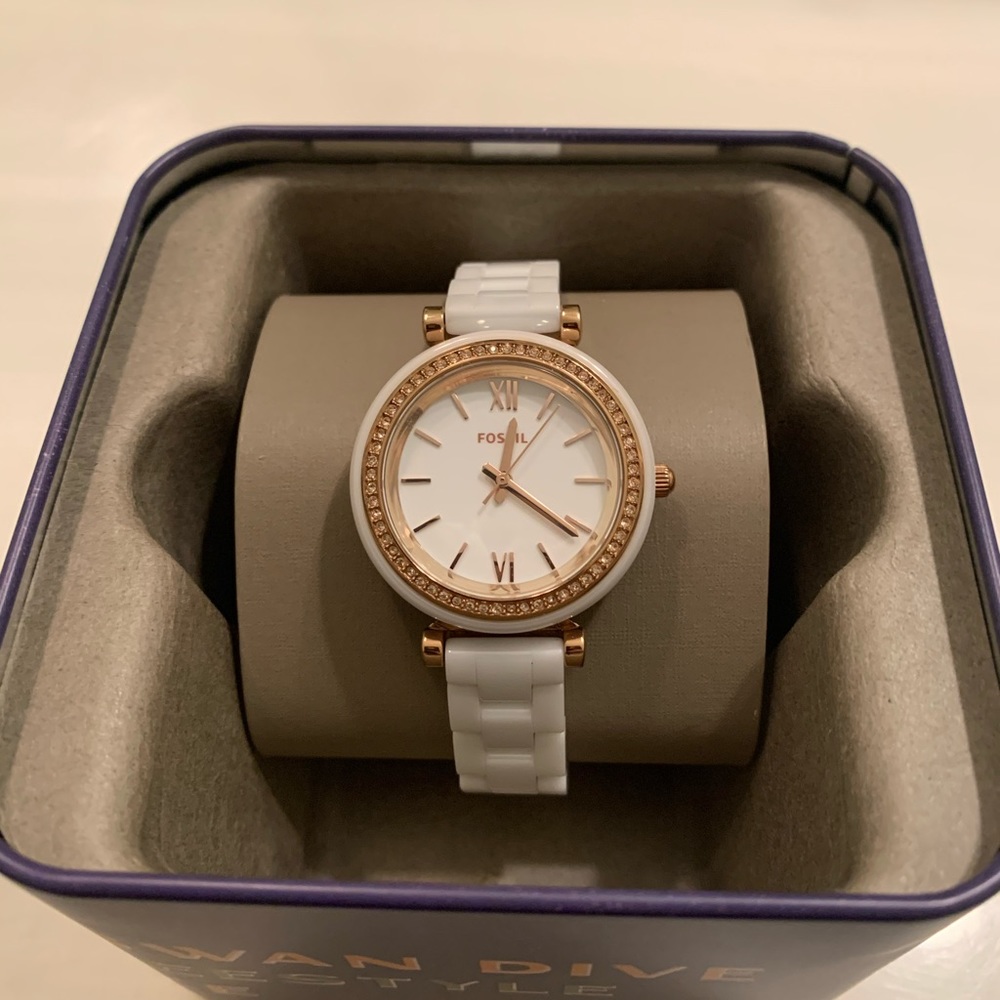 Fossil CERAMIC Watch in Rose Gold and White